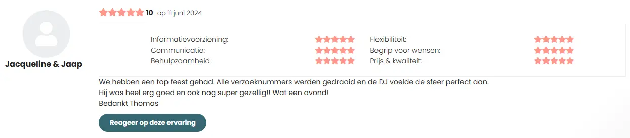 Review van Jacqueline en Jaap op The Perfect Wedding voor T-Fooh