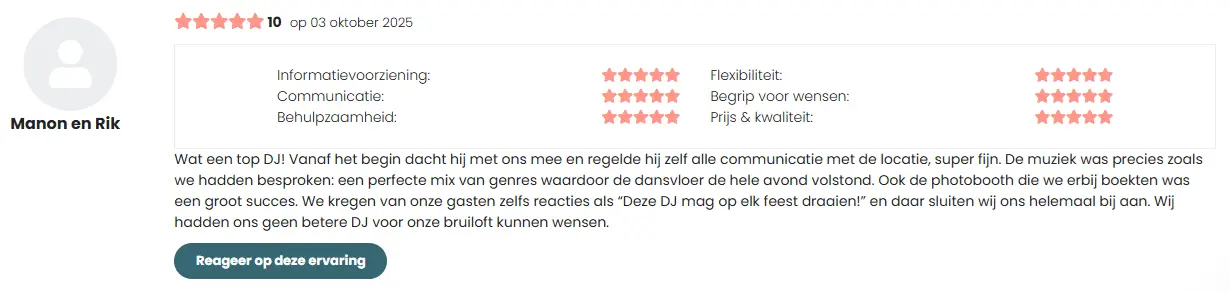 Review van Manon en Rik op The Perfect Wedding voor T-Fooh