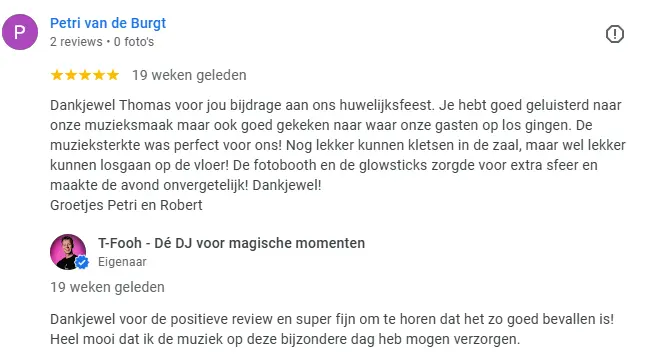 Review van Petri van de Burgt op Google voor T-Fooh