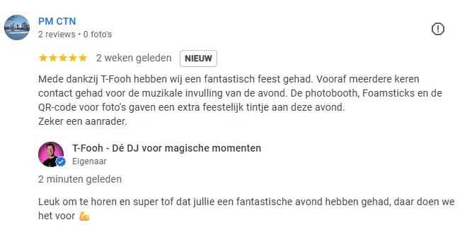 Review van PM CTN op Google voor T-Fooh